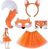 XIEXIESHER Tier Fuchs Kostüm Set 5PCS, Fuchsohren und Schwanz Set mit Fuchs Stirnband Fuchsschwanz Maske Tutu Rock Gesichtsaufkleber, für Cosplay Zubehör Halloween Karneval Kostüm
