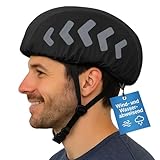 FLEXEO Universal Fahrradhelm Regenschutz mit Reflektoren, Wasser und Windabweisender Regenüberzug für Fahrradhelme, Fahrradhelmüberzug, Regenhaube für Helme, Gelb (Schwarz)