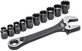 Crescent CPTAW8 X6 3-in-1 200 mm Verstellbarer Einmaulschlüssel mit Integrierten Steckschlüssel-Set, 11-teilig, 10-19 mm