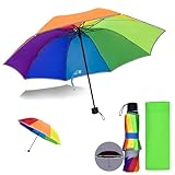 Willingood Kinder Regenschirm, Regenbogen Kinderschirm, Reflektierenden Streifen | 250g Leicht | 97cm | ‌210T Pongé Wasserdichtes, Kleine Taschenschirme