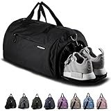Fitgriff® Sporttasche & Reisetasche für Damen und Herren - mit Schuhfach & Nassfach - Tasche für Sport, Fitness & Reisen - Trainingstasche, Gym Bag (Black, 48 x 26 x 25 cm (Small))