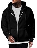 JMIERR Kapuzenpullover Herren Basic ReiBverschluss Baumwolle Einfarbig Sweatjacke Hoodie Kapuzenjacke mit Taschen,Schwarz L
