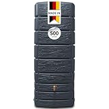 4rain Slim Stone Decor Regentonne 500 Liter Graphite Grey - Wandtank, Wassertank, Fass, Regenfass, Regenwassertonne, Regenwassertank, Wasserbehälter, Wasserfass, Wassertonnen für Garten