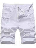 Verdusa Herren Ripped Distressed High Waist Denim Shorts Jeans, Weiss/opulenter Garten, Groß