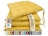 ZOLLNER 4er Set Sitzkissen in 40x40cm - gemütliche Stuhlkissen mit Bindebänder - waschbar bis 30°C - in gelb - Oeko Tex® Zertifiziert