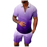 Herren T-Shirt Und Shorts Set Trainingsanzug Jogginganzug Sportanzug 2 Teiler Kurzarm Bequem Atmungsaktive Zweiteiler Hip Hop 2-Teiliges MäNner Strand Sommeranzug