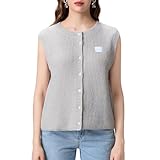 Nicoxijia Y2k Damen-Strickweste, ärmellos, vintage, bauchfrei, Knopfverschluss, Cardigan, Häkelweste, Top für Freizeit und Streetwear, hellgrau, L