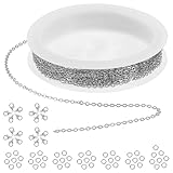 ElevateTech Edelstahl Kette Halsketten, 16.4 Meter DIY Link Chains für Schmuck Herstellung Kabel Ketten Metallkette mit 20 Karabiner Verschlüsse und 50 Sprung Ringe für Schmuck Armbänder Machen