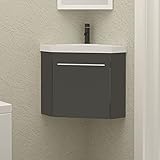 HAPAOSO Eckwaschbecken mit Unterschrank Gäste Wc Klein 40 cm Eckschrank Grau 1 Soft-Close Türen Hängend Möbel Set