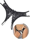 ohmydear Ouvert String Tanga für Damen Erotische Damen Höschen Sexy Unterwäsche Frauen Spitze Thongs Heiß Offen Schritt Unterhosen Elastisch Slip Ouvert Große Größen Panty Schwarz
