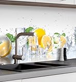 MyMaxxi - Selbstklebende Küchenrückwand Folie ohne Bohren - Motiv Zitrone - 60cm hoch - Klebefolie Wandbild Küche - Wand-Deko Obst Blätter, Groesse_KRW:120 x 60cm