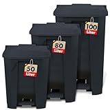 Floordirekt Mülleimer 80 Liter, grauer Deckel, Abfalleimer für Küche und Büro, Mülltrennsystem, Tretmülleimer mit Step-On-Mechanismus, Papierkorb, Mülltonne Olaf