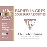 Clairefontaine 96775C Mappe Pastell Zeichenpapier (ideal für Kreide und Kohle, 130 g, 24 x 32 cm, 12 Bögen, intensive Farben) sortiert