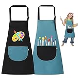 2 Stück Malschürze Kinder, Malkittel Kinder für 6-12 Jahre Mädchen Junge, Wasserdicht Malkittel Bastelschürze Verstellbare,Schürze Kinder Schule mit Taschen,zum Malen, Kochen, Backen, Gartenarbeit