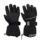 QKURT Kinder Skihandschuhe, Snowboard Handschuhe Schneehandschuhe wasserdichte und Winddichte Winter Fäustlinge für 4-14 Jahre Mädchen und Jungen Skifahren Snowboard Reiten Laufen Wandern-Schwarz-7-10