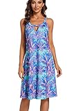 VALPEAKER Sommerkleid für Damen, Strand, lässig, ärmellos, Neckholder-Kleid, Blumenmuster, Sonnenkleid, Midi-Tankkleid, Badeanzug, Vertuschung LSF 50+, mehrfarbig, L