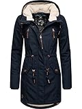 Ragwear Damen Mantel Lange warme Winterjacke mit Teddyfell-Kapuze Elsie Intl Navy22 Gr. M