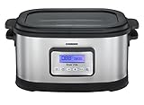 Melissa 16310170 Sous Vide Schongarer Topf, Würstchenwärmer und Vakuum für Küche Kochen bei niedrigen Temperaturen, 8,5 L, 520 Watt, Edelstahl/Schwarz,Edelstahl Gebürste