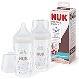 NUK Perfect Match Babyflaschenset | Ab 3 Monate | Passt sich dem Baby an | Temperature Control | Anti-Colic | 260 ml | BPA-frei | Silikontrinksauger, Medium | Regenbogen | 2 Stück