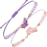 simarro 2 Stück Freundschaftsarmband, Verstellbares BFF-Armbänder Schmetterlingsarmbänder Freundschaftsarmbänder Armband Schmetterling für Beste Freunde Schmuckgeschenke(Pink+Purple)