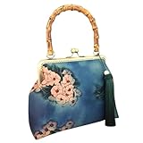 Milisten Elegante Chinesische Handtasche Damen Vintage Beuteltasche mit Blumenmuster und Bambusgriff Stilvolle Henkeltasche für Abend und Alltag Luxuriöse Aufbewahrungstasche für Frauen
