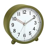 TFA Dostmann Analoger Wecker batteriebetrieben, 60.1043.04, inkl Quarzuhr, Nicht tickend, für Schlafzimmer/Wohnzimmer/Küche, mit Schlummerfunktion, inkl Hintergrundbeleuchtung, Oliv-grün