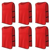 PTJJXA 6 Stück Leibchen Fußball Set, Sports Mesh Bibs, Trainingsleibchen Basketball, Sport Trikot Leibche für Erwachsene, Leibchen Mesh Weste für Training, Trainingsleibchen für Herren Damen (Rot)