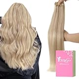 YoungSee Clip in Extensions Echthaar Blond Gesträhnt Echthaar Extensions Clip Aschblond und Warmblond Remy Clips Haarextension Blond Haare Glatt fur Damen 7 Stück 80g 30cm #18/613