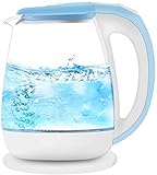 Wasserkocher, elektrischer Wasserkocher aus Glas, umweltfreundlich, 1,8 Liter Kabelloser Wasserkocher mit LED-Beleuchtung, schnell kochender Teekocher, automatische Abschaltung, Schutz vor