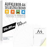 Selbstklebende DIN A4 Etiketten 50 Stück 210x297 mm, universell bedruckbar, matte weiße Oberfläche, kompatibel mit Inkjet- und Laserdruckern, Aufkleber für vielseitige Anwendungen - MADE IN GERMANY