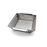 SANTOS Grillkorb/Gemüsekorb - Edelstahl - 21,5x21,5x6,5cm - XS Grillwok für Gemüse, Fleisch & Co. - Edelstahl-Grillkorb - Vegetarisch & Vegan Grillen