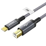 USB B anf USB C Kabel 2M USB C Druckerkabel Geflochten Geeignet fürMacBook Pro/Air, Matebook, Dell, HP, Canon, Scanner, Digital Piano,MIDI etc