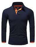 REPUBLIX Herren Poloshirt Basic Kontrast Langarm Polohemd Shirt R0521 Navyblau/Orange XL