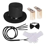 Generisch Circus Zubehör Für Damen,Hut Epauletten Peitsche Set - Fliege Handschuhe Peitsche für Damen Herren Cosplay Mottopartys Veranstaltungen