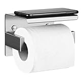 Aikzik Toilettenpapierhalter mit Ablage, Klopapierhalter zum Bohren, Klorollenhalter ohne Bohren, WC Papier Halterung mit 2 Montagemethoden, Toilettenpapierrollenhalter Edelstahl für Küche und Bad
