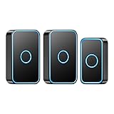 SLDAGe Kabellose Türklingel Batteriebetrieben, Mini Funkklingel 300M mit 2 Empfänger, IP68 Wasserdicht Elektronische Türglocken, 60 Melodien auf 5 Stufen Volumes mit LED Anzeige,Schwarz