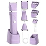 Intimrasierer für Frauen, 3-in-1 Rasierer Damen Elektrischer für Körper, Scham und Nase, Damenrasierer Elektrisch, Wiederaufladbarer Rasierer Damen Intimbereich, mit USB Ladestation, IPX7 Wasserdicht