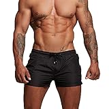 TMEOG Badeshorts für Herren, Badehosen Kurz Badehose Männer Schwimmhose Boxer Badepants Wassersport Kurze Hose Schnelltrocknend Schwimmshorts mit Reissverschluss(Schwarz)