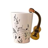 Qusedwey 240 Ml Musik-Keramikbecher, Kreative Musik-Keramikbecher, Niedliche Kaffee-Tee-Milch-Tassen und Tassen mit, Neuheitsgeschenke, Holzgitarre