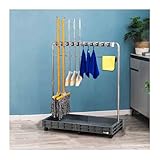 FLTTGML-EU Besen- und Moppständer-Organizer – Reinigungswagen mit Rädern, Schlitzen und Haken for die Aufbewahrung in Garage, Garten, Schrank und Kabinett