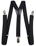 irisaa Hosenträger Damen Y-Form für Arbeitshosen Skihose Fest, Unifarbe mit 3er Starken Clips, 2.5cm Breit, Unisex, HT Farbe:Schwarz