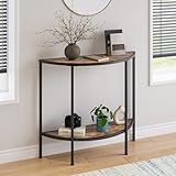 VECOCHO Konsolentisch Schmaler Sofatisch mit 2 Ebenen Moderner Beistelltisch Kleiner Tisch,Flurtisch,Halbrunder Couchtisch für Wohnzimmer, Schlafzimmer, Balkon,Console Table,Retro-Braun