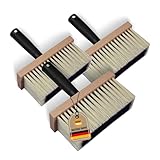 3X WOW!TOOLS Universal-Deckenbürste, Kleisterbürste, robuste Kunststoffborsten, 170 x 70 mm, mit Holzkörper und Kunststoffgriff - Tapezierbürste - Quaste
