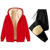 Leaomuny Sportanzüge für Damen, elegant, Baumwollmischung, Sweatjacke mit Reißverschluss und Kapuze und langer Hose mit geradem Bein, bequem, Jogging-Set, 2-teilig