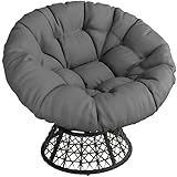 Yaheetech Papasansessel 360° Drehbar, Gemütlicher Loungesessel Outdoor Rund mit 18 cm Dicke Kissen, 101 cm Größe Rattansessel aus PE-Rattan, Korbsessel für Garten/Balkon/Wohnzimmer, Schwarz/Grau