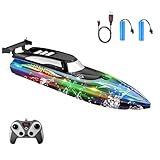 Ferngesteuertes Boot mit LED-Licht, 2,4-GHz RC Boot mit 2 Wiederaufladbaren Batterien für 80 Minuten Spielzeit, Speedboot-Spielzeug für Meere, Pools und Seen, Spielzeug Geschenk für Kinder ab 8 Jahre