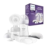 Philips AVENT Handmilchpumpe, Geschenkset – Einzelmilchpumpe, Babyflachen mit 260 ml und 125 ml, BPA-frei, 4 Einweg-Stilleinlagen, Polypropylen, Transparent (Modell SCD430/60)