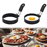 2 Stück Spiegeleiform,Spiegeleierformen für Die Pfanne,Edelstahl Pancake Form,Eierform für Die Pfanne,Spiegeleier Form Ring,Eierformer Spiegelei,Pochierte Eier Form für Pfannkuchen (Schwarz)