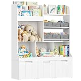 HOCSOK Kinderregal, Bücherregal Kinder mit 4 Ablagefächern und 6 Stoffschubladen, Spielzeugregal Kinderzimmer für Schlafzimmer Kindergarten, Weiß