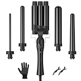 ELEHOT-Store Lockenstab 3 Fässer Welleneisen Lockenstab 5 in 1 Keramikbeschichtung 5 Zubehörteile 10–32 mm Lockenstäbe Multifunktional mit Handschuhen 2 Clips